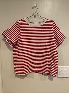 H&M Red and White Striped Crew Tee